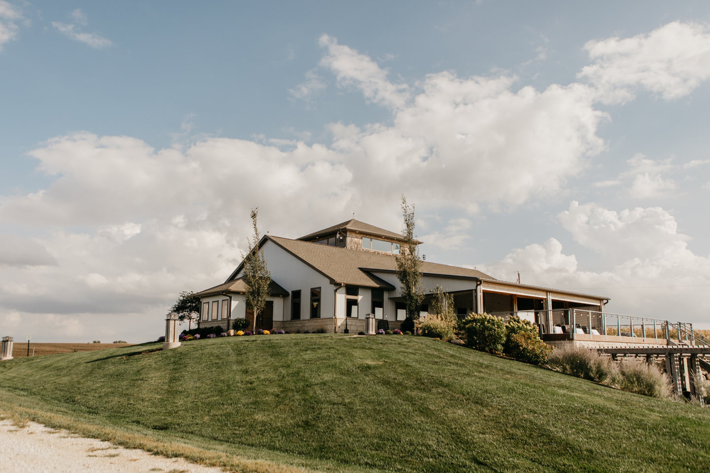 Vineyard event building and patio overlooking the Palmyra grounds
