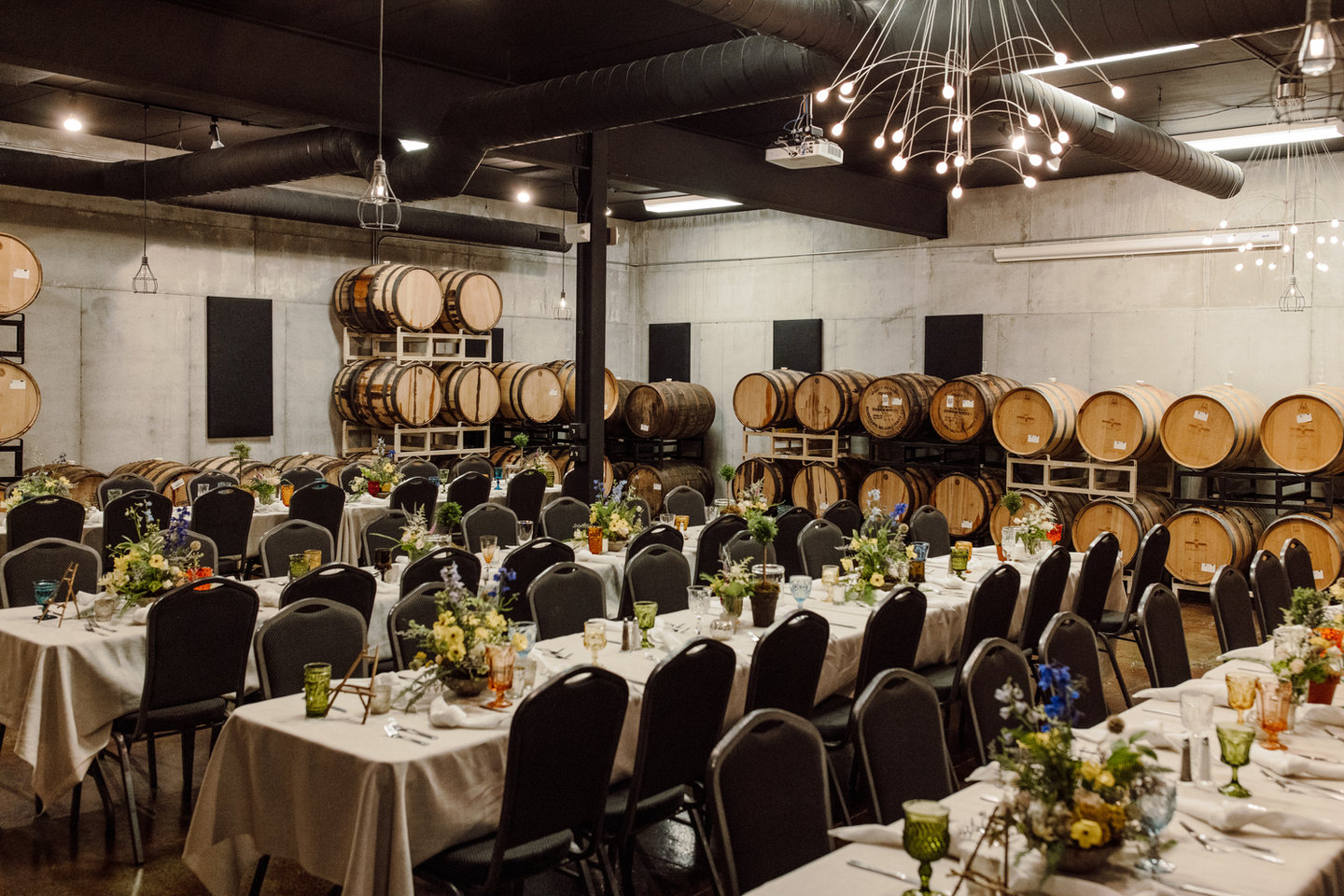 Tables arranged in the Palmyra barrel room